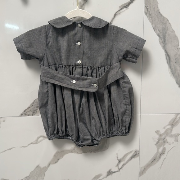 Amanda Remembered Baby Romper Football Embroidery, Black and White Checkered - Picture 5 of 6